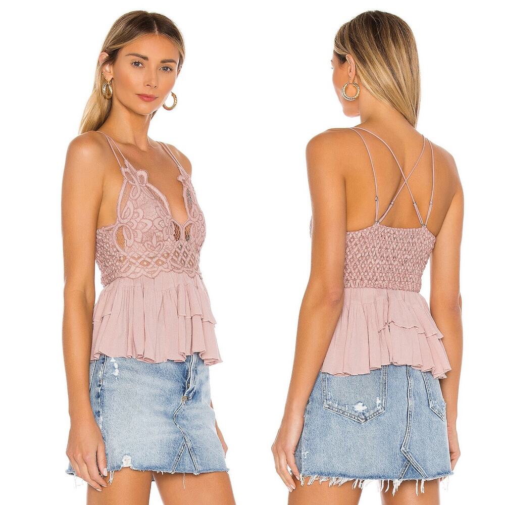 Free People Pink Lace Peplum Blouse - Picture 2 of 16
